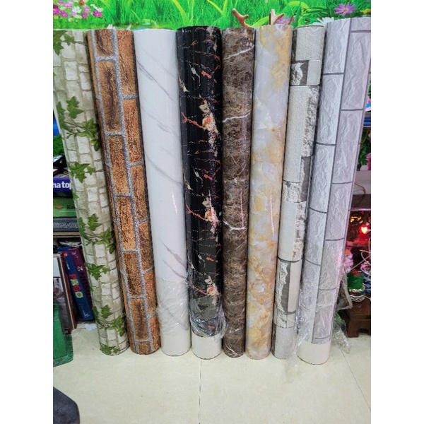 Giấy dán tường vân đá và gạch khổ 120cm giấy có keo sẵn