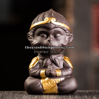 TƯỢNG TÔN NGỘ KHÔNG NGỒI THIỀN (KÈM GẬY NHƯ Ý) - PHỤ KIỆN TRANG TRÍ BỂ CÁ, BỂ THUỶ SINH