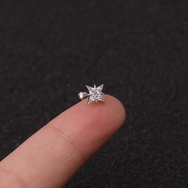 Hoa Tai Hình Hoa Tuyết Đính Đá Bằng Thép Không Gỉ Thời Trang