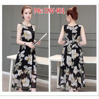 Đầm maxi xòe voan hoa lyly xinh xắn