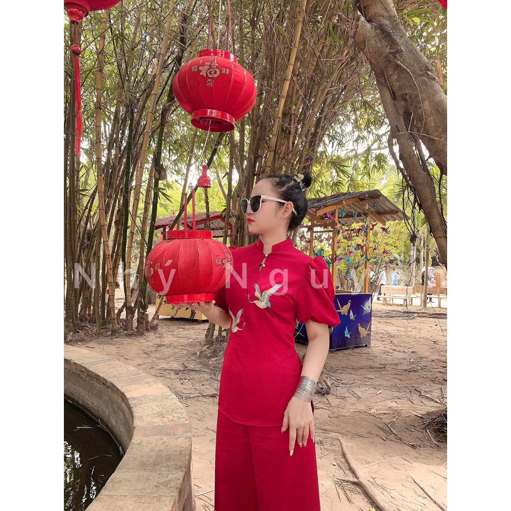 Mẫu Phật Tử Thêu Hạc Chất Vải Cát Nhung ( KÈM CLIP CHẤT VẢI )