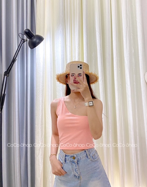 Áo Croptop Lệch Vai Sát Nách 5 Màu (CÓ ẢNH THẬT KÈM BẢNG TÊN SHOP) | BigBuy360 - bigbuy360.vn