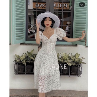 Đầm midi trắng xô hoa đan ngực