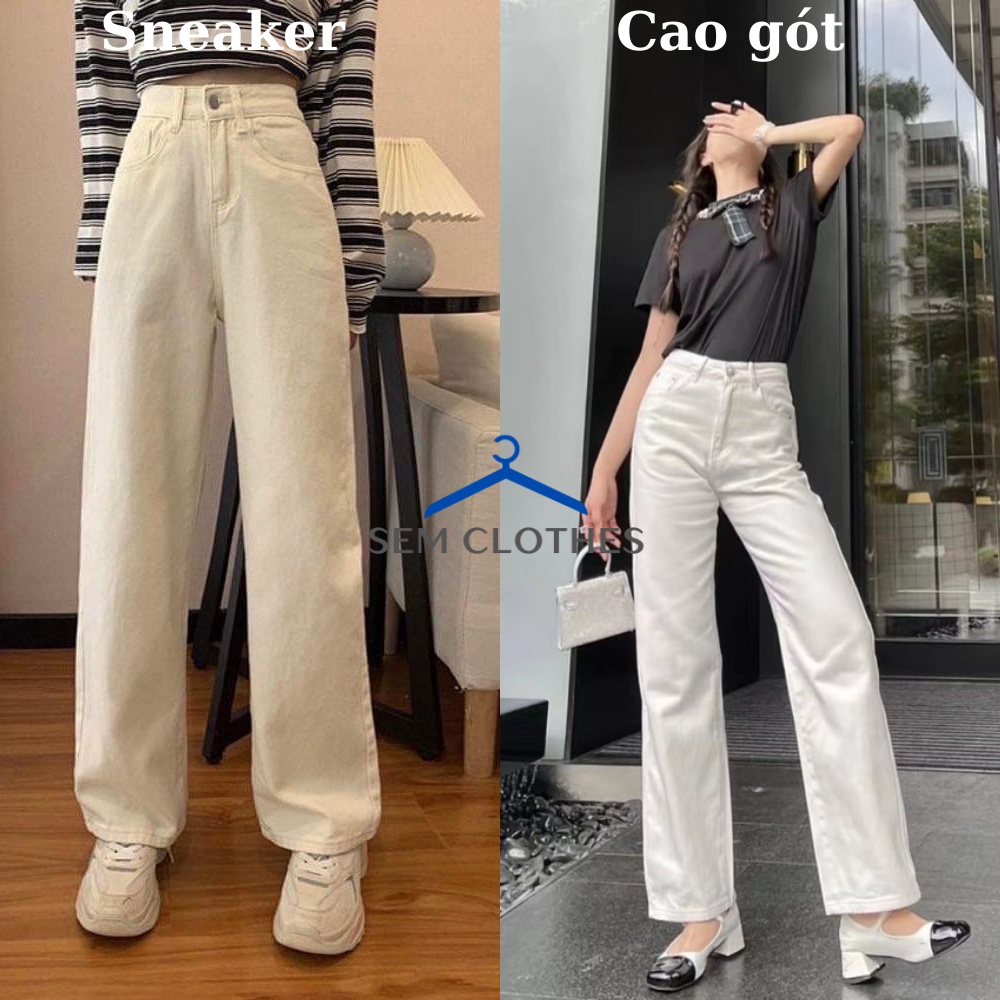 Quần jean nữ ống rộng , Quần bò nữ ống suông màu trắng có cài eo hack dáng unisex nam ullzang hàn quốc Q03 SEM CLOTHES | BigBuy360 - bigbuy360.vn