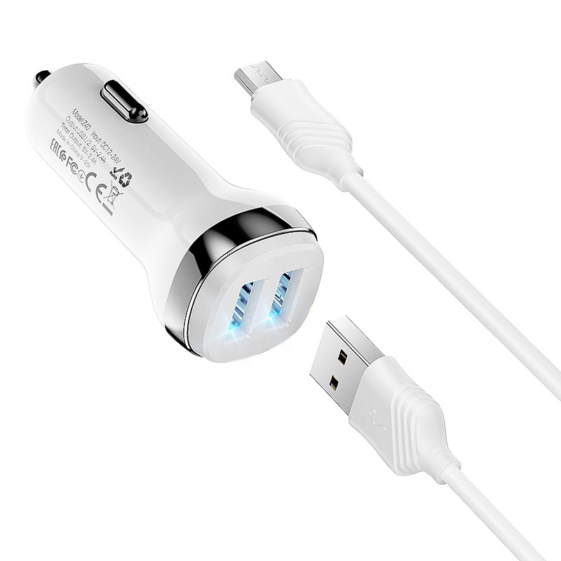 Tẩu Sạc Ô Tô Z40 Có 2 Cổng Sạc Nhanh USB | Cốc Sạc Trên Xe Hơi 2.4A Chống Cháy Nổ Có Led Quick Charge 3.0