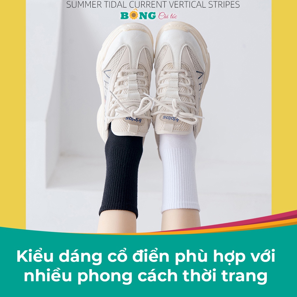 Tất nam nữ cổ cao dệt kim trắng đen chất cotton phong cách cổ điển nhiều kích thước TC40 - Vớ BÔNG Cài Tóc
