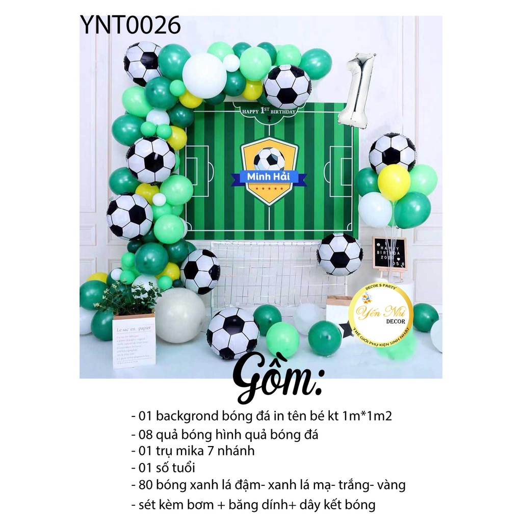 Sét bóng trang trí sinh nhật chủ đề bóng đá cho bé trai kèm bạt in tên bé YẾN NHI SHOP