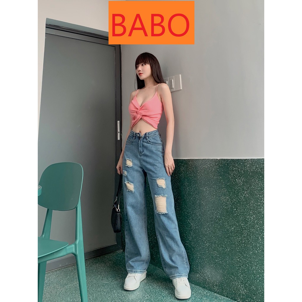QUẦN JEAN ỐNG RỘNG NỮ LƯNG CAO RÁCH TE TUA ĐÙI MÀU XANH ĐẬM ĐỦ SIZE S, M, L CỰC HOT HIT SIÊU BỤI SIÊU CHẤT