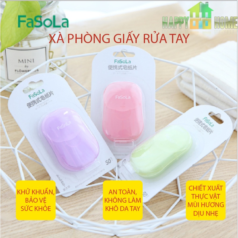 Xà Phòng Giấy,Xà Bông Rửa Tay Giây Fasola Tiện Dụng (Hộp 50 miếng)