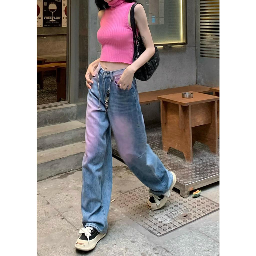 「 WELOVE1 」Quần Jean Dài Eo Cao Ống Rộng In Họa Tiết Graffiti Thời Trang Mùa Hè Dành Cho Nữ