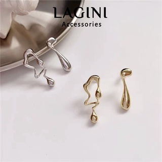 Bông tai khuyên tai bạc 925 bất đối xứng giọt nước Lagini