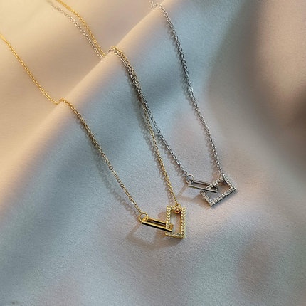 Dây chuyền mặt ghép đôi đính đá zircon thời trang dành cho nữ