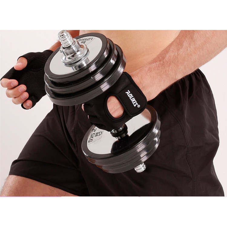 Bán buôn - Aolikes AL1678  Găng tay tập gym hở lưng, đệm lòng bàn tay chống trượt chuyên gym, hàng chính hãng