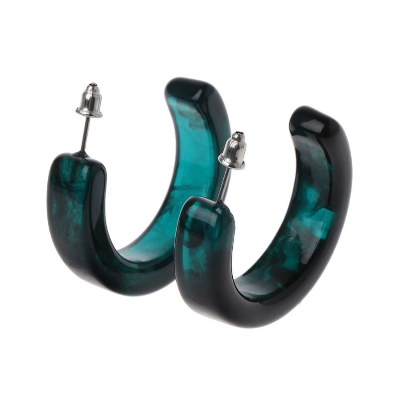 Bông tai hình chữ C bằng nhựa acrylic vân đá cẩm thạch cho nữ