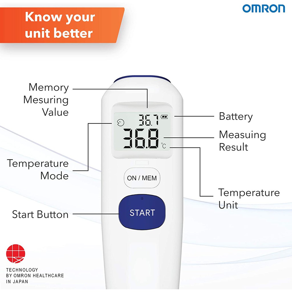 Nhiệt kế điện tử hồng ngoại đo trán OMRON MC720 - 3 in 1 - Đo nhiệt độ cơ thể, bề mặt đồ vật, nhiệt độ phòng