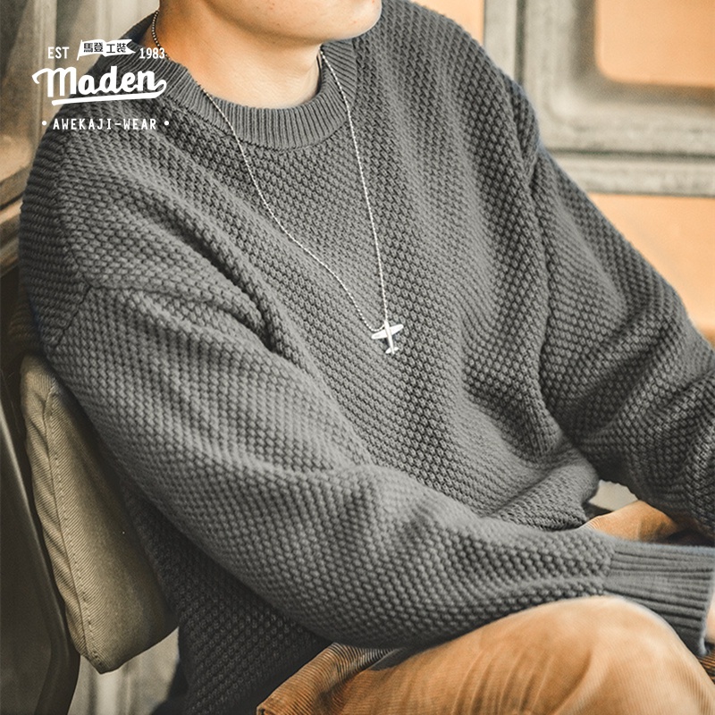 Áo sweater Maden chất vải dày họa tiết trái dứa kiểu Nhật Bản cổ điển cho nam