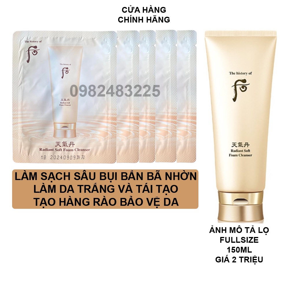 [Mã WCP2312 giảm 30% đơn 120k] [2ml] Gói sample Sữa rửa mặt tái sinh da Whoo Radiant Soft Foam Cleanser.