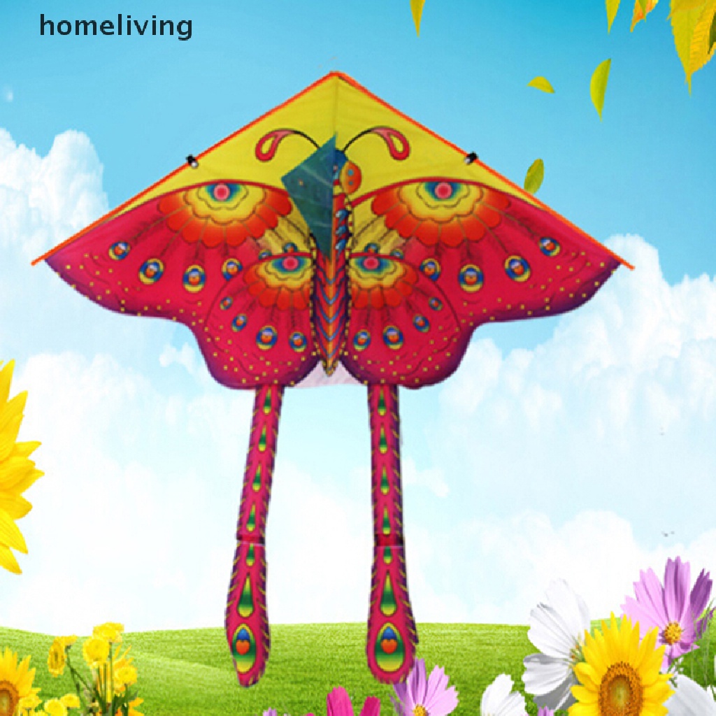 1 Bộ Diều Đuôi Dài 90 * 50cm In Hình Bướm Có Tay Cầm