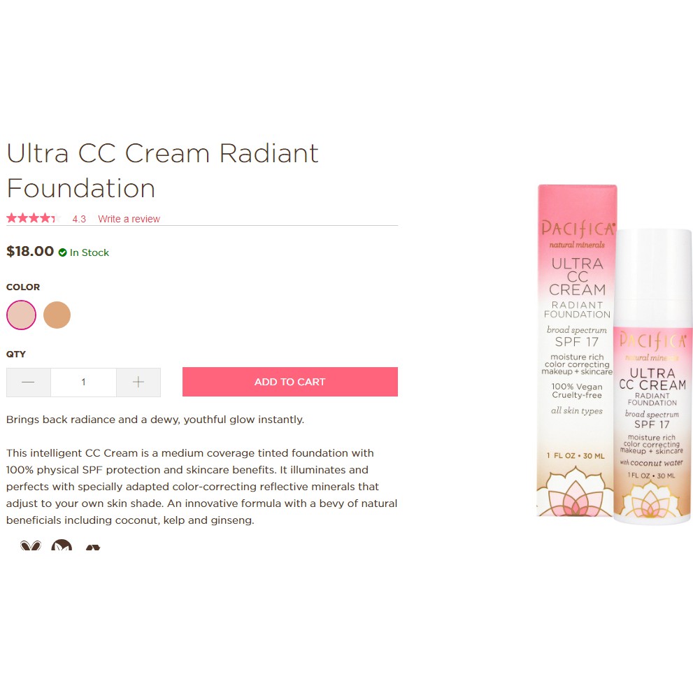 [AUTH] [100%vegan] KEM NỀN THỰC VẬT PACIFICA ULTRA CC CREAM RADIANT FOUNDATION | BigBuy360 - bigbuy360.vn