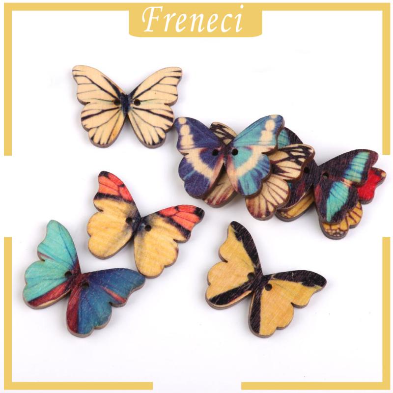 Set 100 Nút Gỗ Hình Bướm Nhiều Màu Sắc Dùng May Vá DIY