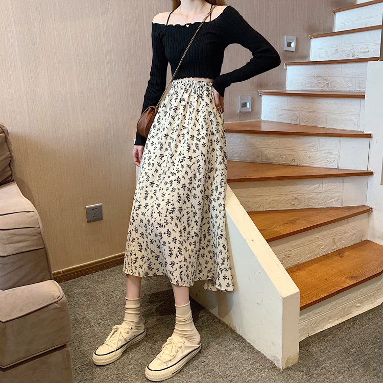 Xiaozhainv Chân Váy Midi Dáng Chữ A Lưng Cao In Hoa Phong Cách Hàn Quốc 2 Màu Lựa Chọn | BigBuy360 - bigbuy360.vn