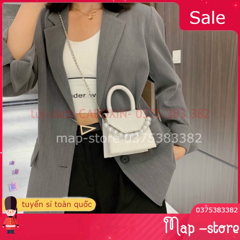 túi xách nữ mini đeo chéo dây xích tăngk kèm dây ngọc -MAP store tuyển sỉ toàn quốc