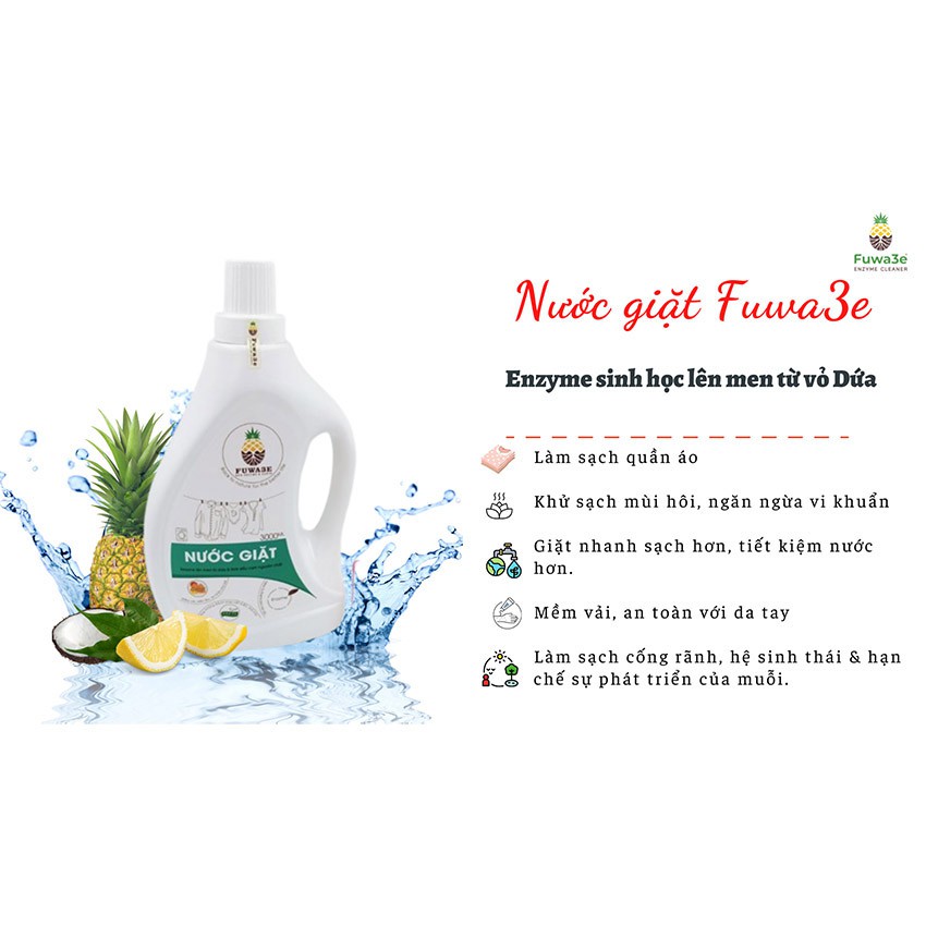 Nước giặt hữu cơ Fuwa3e organic 100ml giặt quần áo, đồ lót, chất tẩy rửa sinh học Fuwa an toàn bảo vệ da tay FW002A