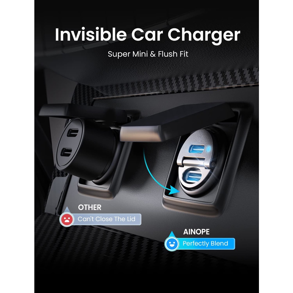 Tẩu Sạc Nhanh 60W USB C PD 30W QC 30W Gắn Xe Hơi Tương Thích Với iPhone 13/12/iPad Xiaomi Realme Huawei Samsung