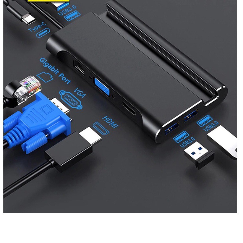 HUB Kiêm Dock Type-C Ra HDMI,VGA,LAN,3 Cổng USB 3.0 Hỗ Trợ Power Delivery - HUB Kiêm Dock Type-C Ra HDMI