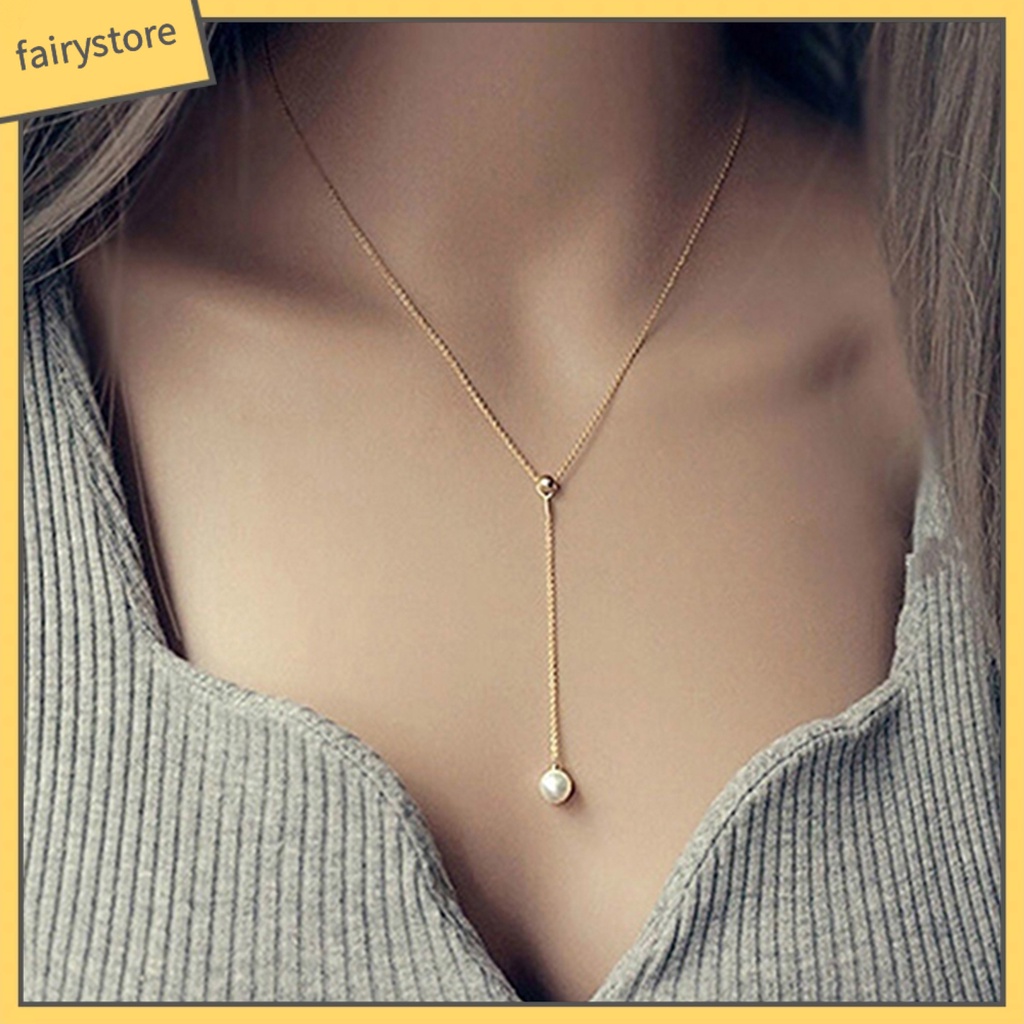 Dây Chuyền Hợp Kim Dáng Dài Đính Ngọc Trai Nhân Tạo Xinh Xắn Cho Nữ