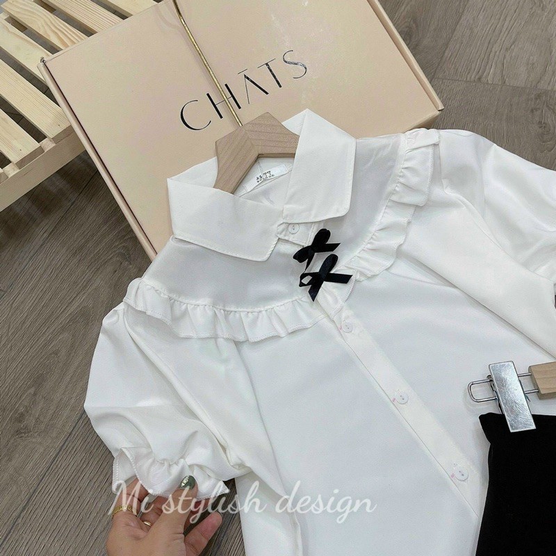 [Mã WASKT304 giảm 15% tối đa 30K đơn 99K] Áo sơ mi trắng đính 2 nơ đen CỘC | BigBuy360 - bigbuy360.vn