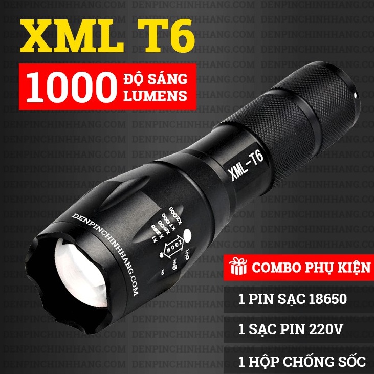 Đèn Pin Siêu Sáng ⚡️𝐅𝐑𝐄𝐄𝐒𝐇𝐈𝐏⚡️UltraFire Led Cree XML T6 Cao Cấp Hợp Kim Chống Nước Pin Có Thể Sạc Lại Full box -BH 1 năm