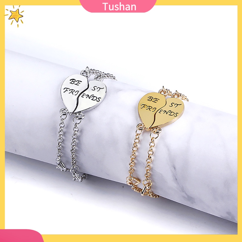 Set 2 vòng tay tình bạn mặt hình trái tim và khắc chữ Best Friends