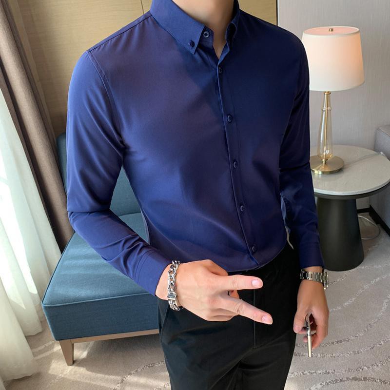 Áo Sơ Mi Tay Dài Màu Xanh Lá Đậm Phong Cách Doanh Nhân Thời Trang Thu Đông 2020 Mới Cho Nam