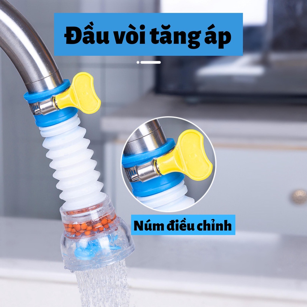 Đầu vòi rửa bát tăng áp xoay 360 độ thông minh tiết kiệm nước, Đầu nối vòi rửa bát tăng áp 360 độ có đá khoáng lọc nước