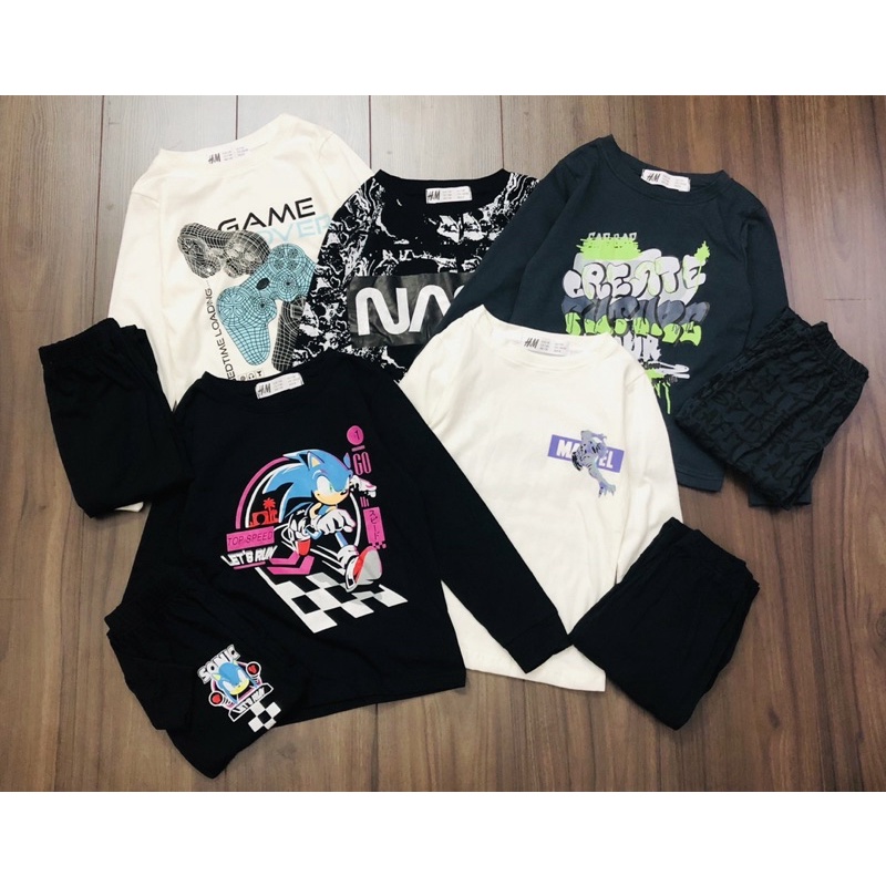 Bộ cotton dài tay in hình hm cho bé trai dòng đại