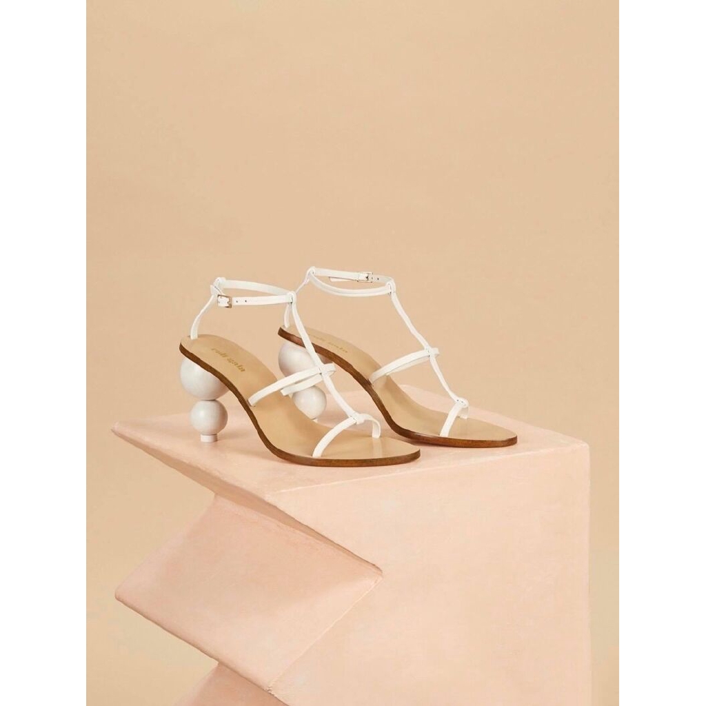Sandal dây mảnh gót bi tròn