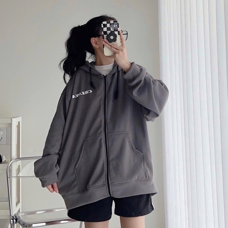[ẢNH THẬT] Áo Nỉ Hoodie Kéo Khoá Chữ Cầu Vòng 7 Màu Thu Đông Mũ 2 Lớp  Dáng Rộng Tay Phồng Đẹp Unisex