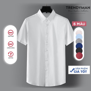 Áo Sơ Mi Nam Trắng Ngắn Tay Công sở Cotton Dáng Ôm Thoải Mái Không Nhăn Xù