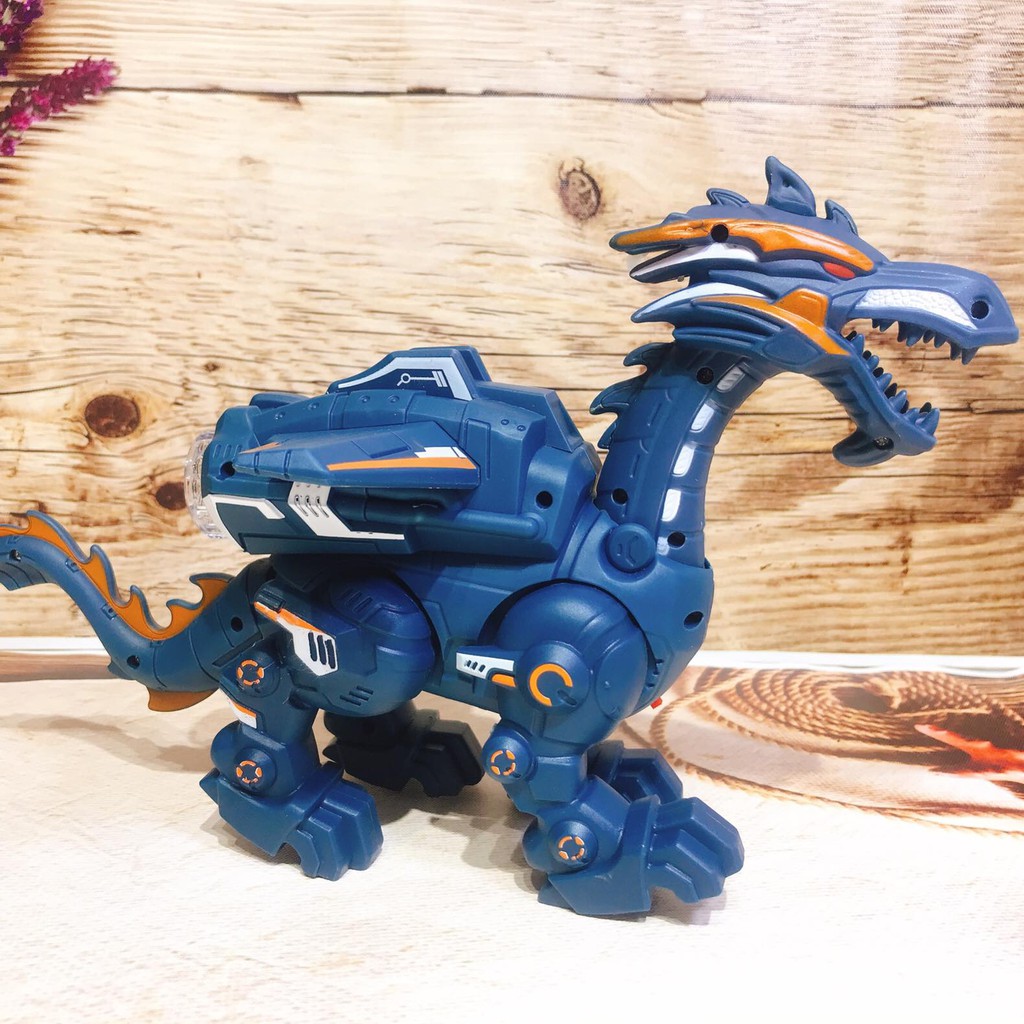 Đồ chơi robot khủng long rồng chạy pin phát sáng phun lửa phun khói cho bé
