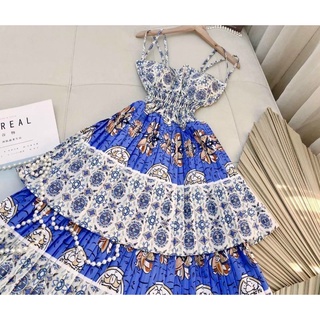 Đầm maxi dập ly tầng họa tiết