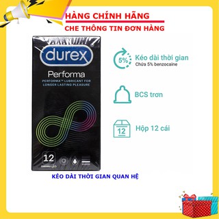 Bao cao su durex performa, bao cao su  kéo dài thơi gian quan hệ hộp 12 bao tặng hộp 3 bao