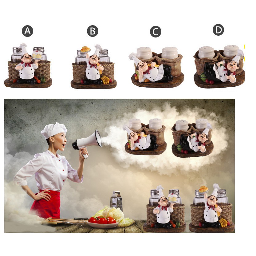 Bộ lọ gia vị có khay đựng ông già đầu bếp