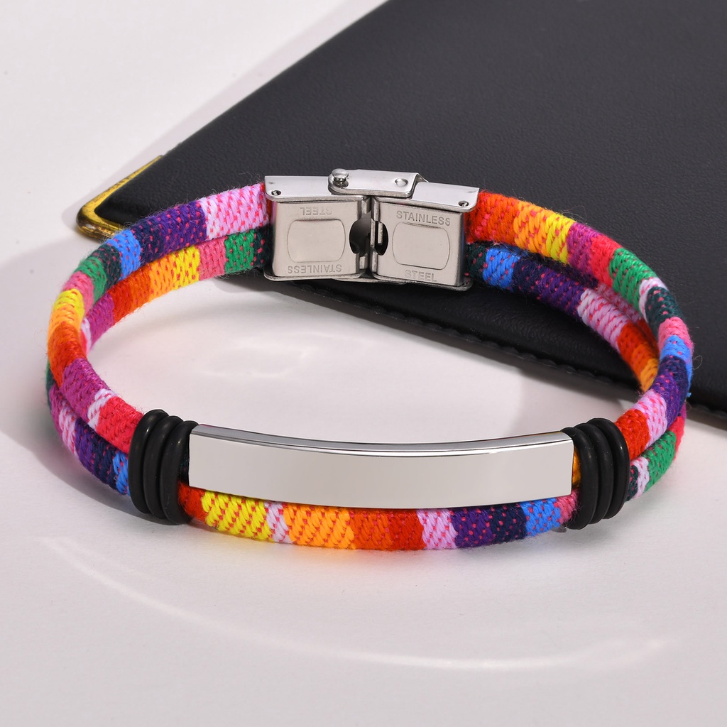 Vnox Vòng Tay Dây Thừng Gắn Thẻ ID Bằng Thép Không Gỉ Phong Cách Bohemia Cho Nam