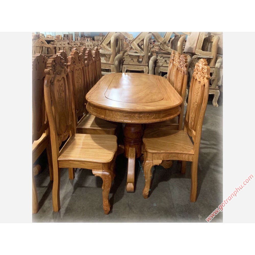 Bàn Ăn 8 Ghế Gỗ GÕ ĐỎ 100%, BÀN ĂN GÕ ĐỎ 8 GHẾ MẶT OVAL