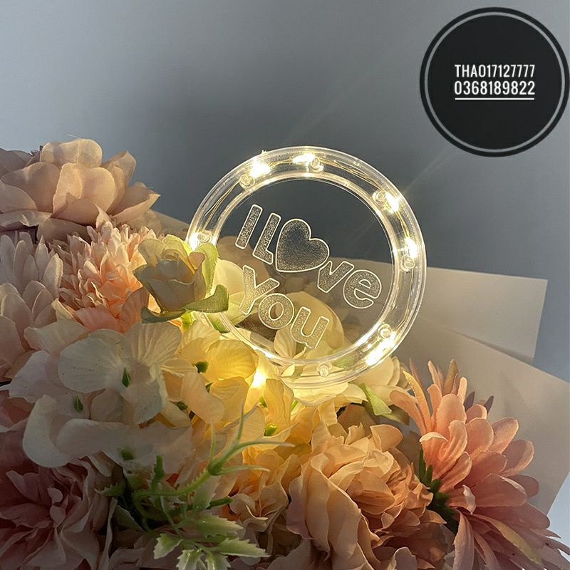 Đèn led tròn chữ I LOVE YOU trang trí hộp quà, trang trí hoa