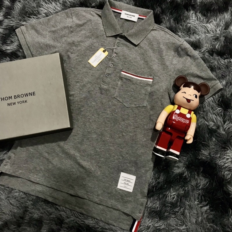 Áo thun polo Thom brown xám viền túi cao cấp