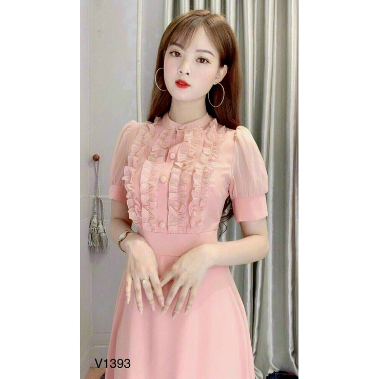 Váy đầm nữ xoè tay con cổ tròn bèo ngực kiểu dáng trẻ trung
