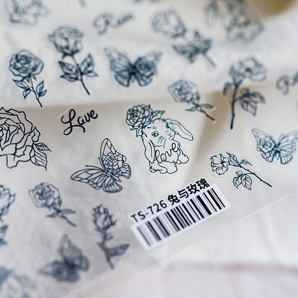 QQMALL Miếng Dán Trang Trí Móng Tay Hình Thỏ Màu Đen Phong Cách INS