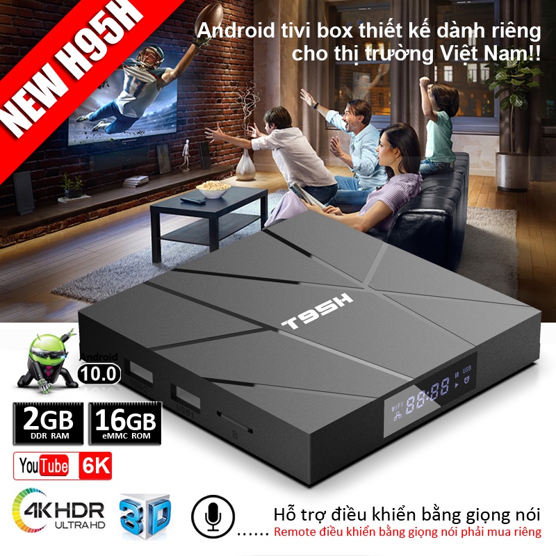 Tivi Box  4k bộ nhớ 16G ram 2G android 10.0 xem nhiều kênh truyền hình bảo hành 1 năm T95H Android tv box